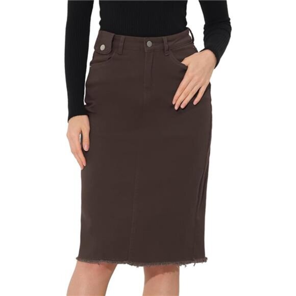 Women's Jean Skirt High Waist Coffee - Picture 1 of 5
